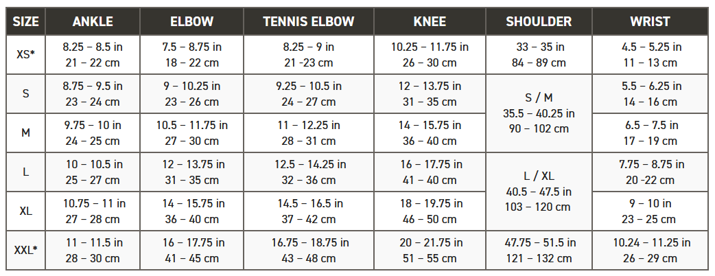 #TS204 Impacto® Thermo Wrap Ankle Support-size guide